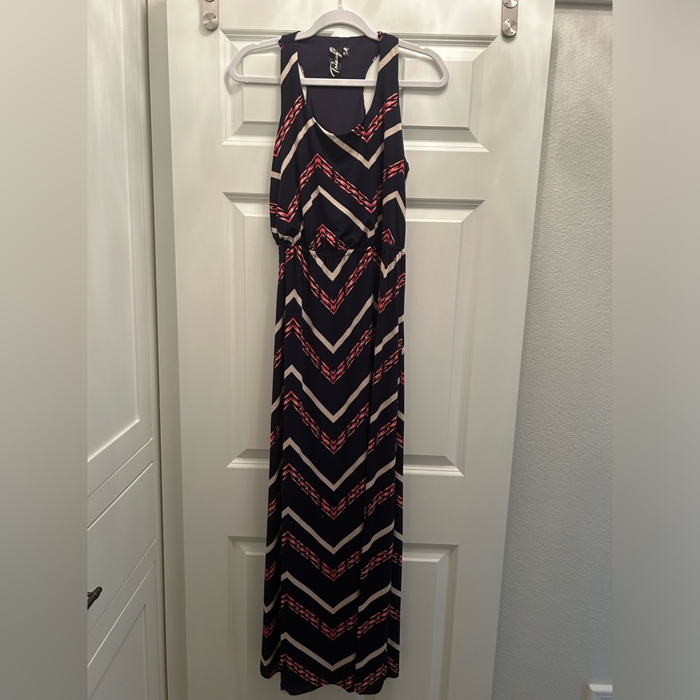 Navy and Pink Chevron Maxi Dress